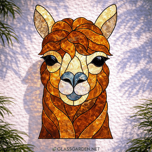 Alpaca Stained Glass Pattern – Close-Up Animal Face PDF Template for Window Art