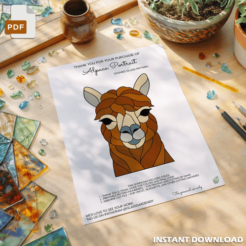 Alpaca Stained Glass Pattern – Close-Up Animal Face PDF Template for Window Art