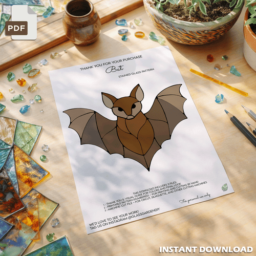 Bat with Open Wings – Stained Glass Pattern for Halloween or Nature Decor (Digital PDF)