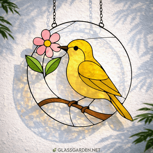Bird & Blooms Circle Stained Glass Pattern – PDF Digital Download