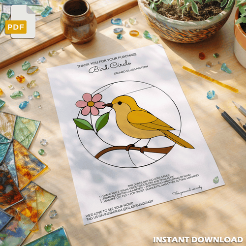 Bird & Blooms Circle Stained Glass Pattern – PDF Digital Download