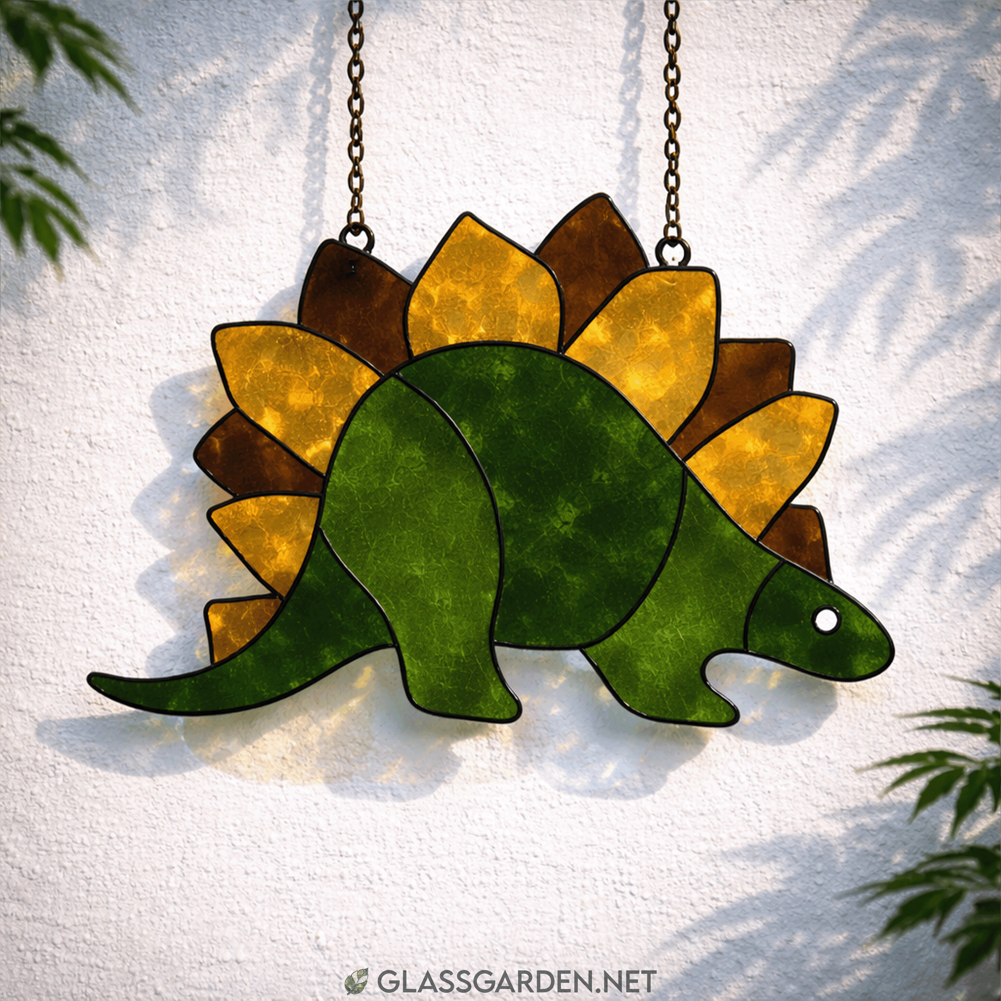 Stegosaurus Dinosaur Stained Glass Pattern – Prehistoric Suncatcher PDF for DIY Glass Art